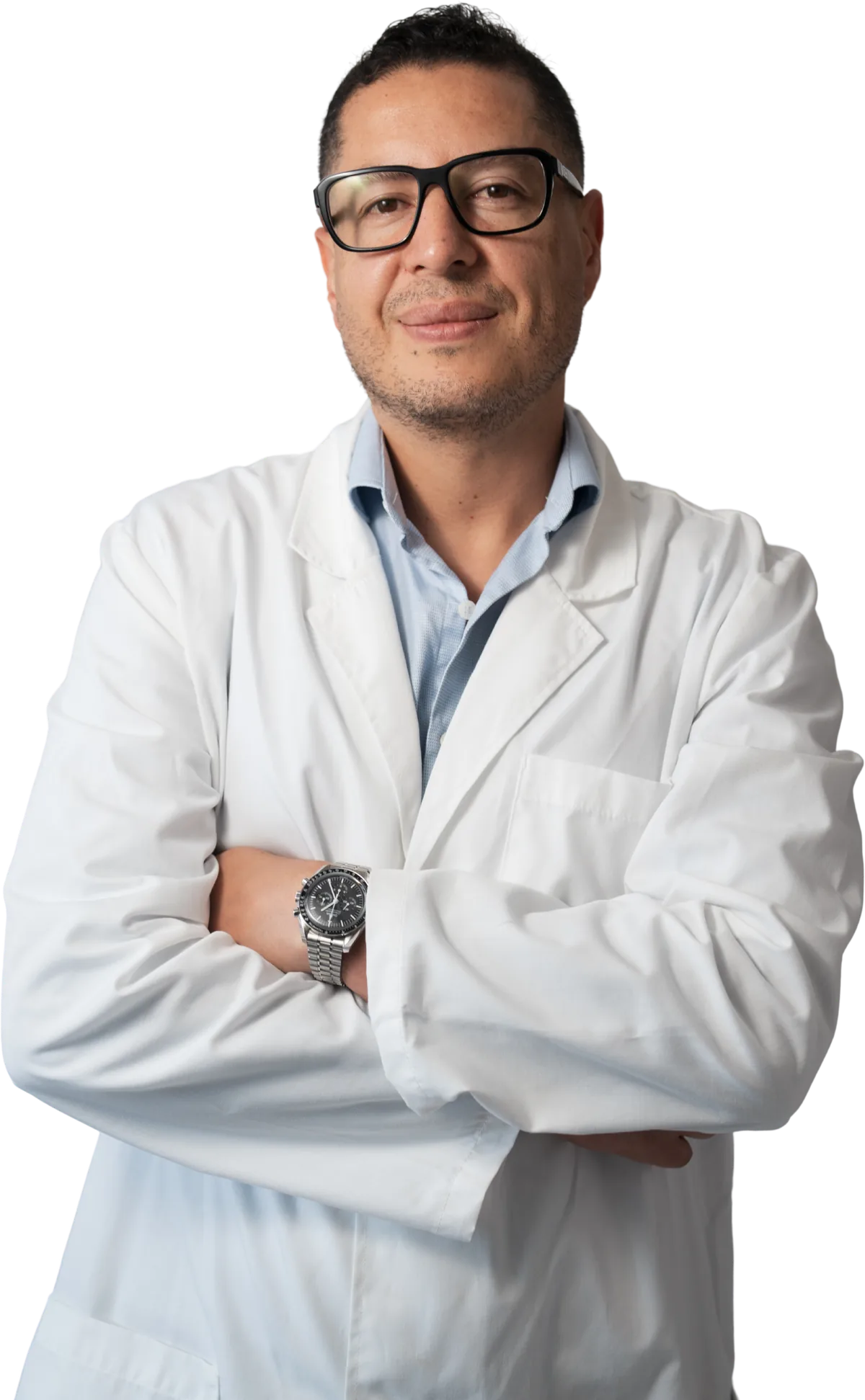Dr. David R. Baquero Z., cirujano colorrectal en Medellín, con bata blanca
